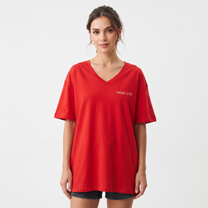 Women's Cotton <b>V</b> <b>Neck</b> <b>Oversized</b> Cropped <b>T</b> <b>Shirt</b> Breathable Loose Casual Fashion Streetwear Ladies Top - Product Image 5