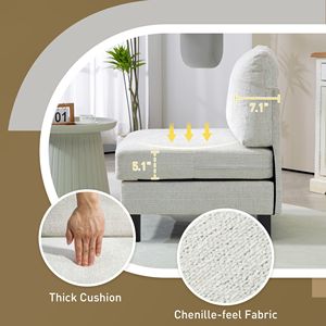 Poltrona Moderna Bianco Crema con Cuscino Spesso in Tessuto, Modulo Centrale per Divano Componibile da Soggiorno - Product Image 5