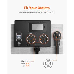 Sdoppiatore di Distribuzione Elettrica Intelligente NEMA 14-50 con Indicatore LED 240V per Asciugatrice e Veicoli Elettrici, con Due Prese - Product Image 4