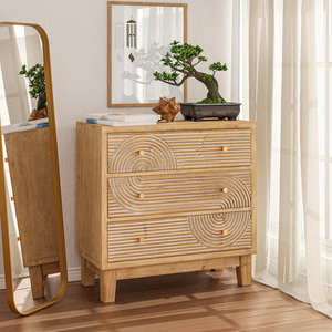 Modern Wooden Nightstand with Three <b>Drawer</b> Scandinavian Design Adjustable Shelves Natural Finish Freestanding Bedroom Furniture - Product Image 3