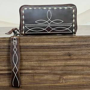Super September Stylish Boot Stitch Genuine Leather Wallets with Hand Strap Multi-function <b>Phone</b> RFID Zipper Clutch for Women's - Product Image 3