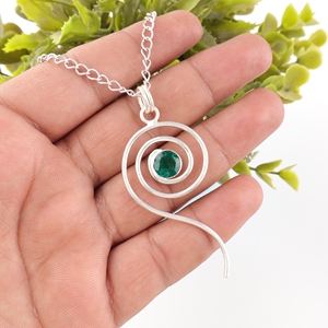 925 Sterling Silver <b>Emerald</b> Cut Bezel Sett Natural Green Faceted Cut Gemstone Statement <b>Pendants</b> Custom Handmade For Women Wear - Product Image 2