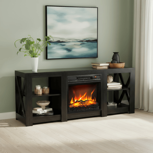 Mobiletto per Caminetto a Doppia Faccia Nero da 58 Pollici con Nucleo da 18 Pollici, 149x40x60cm, Supporto TV Indipendente - Product Image 4