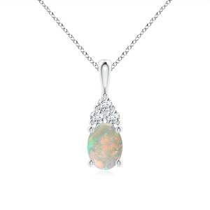 จี้โอปอลรูปไข่ธรรมชาติประดับเพชรสามเม็ด ทองคำแท้ 14k เครื่องประดับคลาสสิกสุดหรูสำหรับงานปาร์ตี้ จี้หรูหราแบบ OEM - Product Image 1