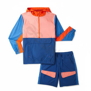 Ensemble veste et short de survêtement en nylon et polyester coupe-vent à blocs de couleurs personnalisés de haute qualité pour hommes - Product Image 4
