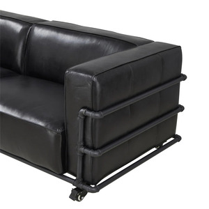 Fauteuil ergonomique moderne en cuir noir avec structure en tube métallique et roulettes pour salon - Product Image 5