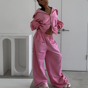 Custom Heavyweight Zip up Baggy Tracksuit for Women French Terry Baggy Sweatsuit Oversized Tracksuit Female - Product Image 5