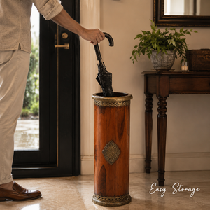 Porte-parapluie décoratif en bois et laiton fait main, support de parapluie de luxe pour entrée, rangement de cannes, décoration pour la maison, le bureau ou l'hôtel - Product Image 2