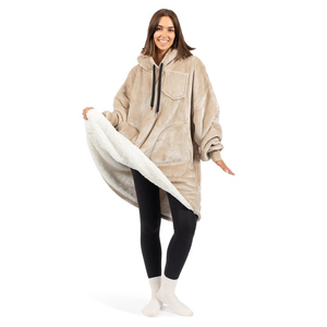 Oversized Soft Cotton Blend <b>Hooded</b> Sweatshirt Wearable <b>Blanket</b> Sherpa Lined Solid Color Long Pullover Women Winter <b>Fleece</b> Hoodie - Product Image 1