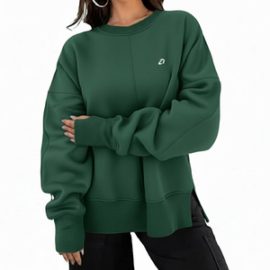 Custom Green Side Slit Jumper Basic Drop Shoulder <b>Top</b> Minimalist Heavy 250 GSM Cotton Private label Solid Color Women's Hoodies - Product Image 1