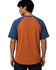 <b>Rust</b> Orange And Denim Blue Raglan T Shirt For Men Short Sleeve Crew Neck Cotton Tee Custom Casual Color Block Streetwear <b>Top</b> - Product Image 2