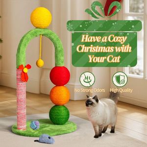 29in Cute Holiday Cat Tree Tower with Sisal Scratcher Balls & Danginng Ball Indoor Cats' Favourite <b>Scratching</b> <b>Post</b> - Product Image 3