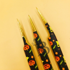 Nouvel arrivage : Pince à épiler en acier inoxydable pour extensions de cils, revêtement papier, design citrouille, pointe dorée, pour cils en vison - Product Image 6