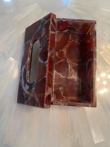 Boîte à mouchoirs en onyx rouge, artisanale, en pierre précieuse naturelle, pour embellir la table, idéale pour les visiteurs et les cadeaux de pendaison de crémaillère - Product Image 3
