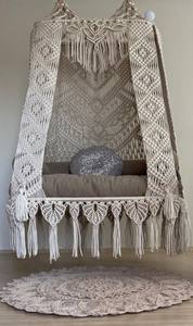 Silla Colgante de Macramé para un Rincón Relajante, Silla Colgante de Macramé Beige, Silla Colgante de Algodón para Interiores - Product Image 2