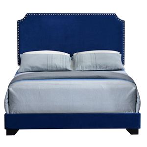 Letto matrimoniale imbottito blu con testiera sagomata - Product Image 3