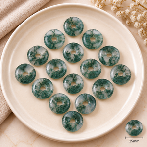 Colgante de Ágata Musgosa Lisa en Forma de Donut de 15mm, Piedra Preciosa para Sanación con Cristales, Energía Reiki, Diseño para Fabricación de Joyas al por Mayor - Product Image 4