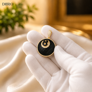 8 Ball <b>Pendant</b> Necklace Black Gemstone Pave Setting 18K <b>Gold</b> Plated Unisex Classic Round Shape Moissanite Jewelry - Product Image 6