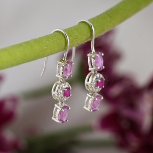 Boucles d'oreilles pendantes en saphir rose naturel, rubis et diamants, argent sterling 925, bijoux fins, fournisseur en gros OEM ODM - Product Image 3