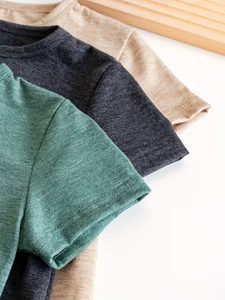 Boys Short Sleeve Knitted Cotton Solid Color Round Neck Casual T-Shirt - Product Image 4