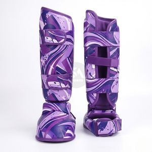 Elegantes Protectores de Espinillas de Boxeo de Triple Capa de Cuero PU Morado, Equipo de Sparring de Muay Thai y MMA para Mujer, Protección de Piernas de Alto Impacto - Product Image 1