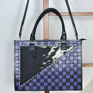 Sac à main de voyage en cuir à carreaux tendance personnalisé, grand sac à main en cuir de vachette à grande capacité pour femmes - Product Image 4