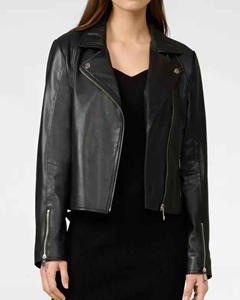 Blouson de moto en cuir de vachette premium pour femme – Manteau de moto vintage à manches longues avec col rabattable et finition respirante - Product Image 1