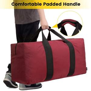 Red Canvas Duffle Bag with Black Handles and Zipper Closure <b>Large</b> Capacity for Travel and Weekend Use - Product Image 3