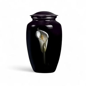 Black Enamel Cremation Urn Metal Ashes <b>Memorial</b> Vessel Calla Lily Decorative Burial <b>Keepsake</b> for Adult - Product Image 2