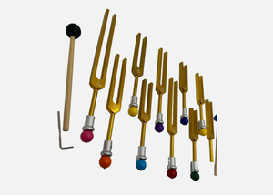 Hot Selling 9-Piece <b>Secret</b> Solfeggio Gold Tuning Fork Set with Heart Om and Removable Beads.. - Product Image 4