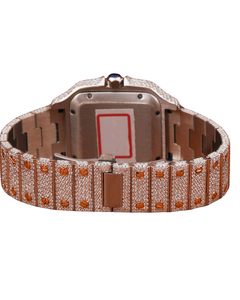 Reloj de Lujo de Oro Amarillo con Diamantes Cultivados en Laboratorio, Estilo Hip Hop Original, VVS, Pasa la Prueba del Tester, Reloj Moderno con Esfera Naranja - Product Image 4