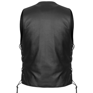 <b>Men's</b> Black Faux <b>Leather</b> Moto <b>Vest</b> V-neck Button Closure Plus Size Regular Fit Solid Color Outerwear - Product Image 2