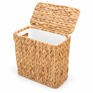 Customizable Handwoven Eco-Friendly Water Hyacinth Rectangular Waste <b>Bin</b> <b>Lid</b> Plastic Inner Bucket for Home Decor <b>Bathroom</b> - Product Image 2