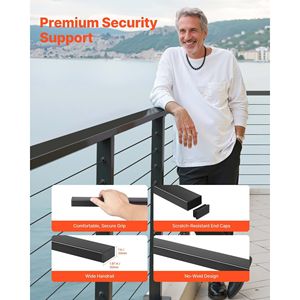 Corrimano in Acciaio Inossidabile Nero Opaco da 6,5 Piedi con Parte Superiore Rettangolare, Tappo Terminale per Scale Interne/Esterne con Design Elegante - Product Image 6