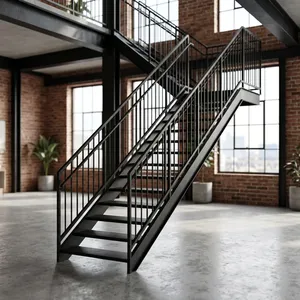 Escalera Recta Industrial de Metal con Barandilla de Acero para Uso Exterior, Diseño Duradero - Product Image 3