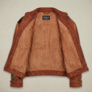 Veste en toile délavée marron rouille personnalisée avec patchwork en fourrure pour homme, col montant, effet vieilli, fournisseur OEM - Product Image 5