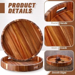 Plateau élégant en bois d'acacia poli, écologique, de luxe, avec poignée, motif boisé, compatible lave-vaisselle, pour hôtels, restaurants, traiteurs et services alimentaires - Product Image 6