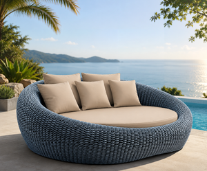 Tumbona Redonda Moderna para Exteriores, de Mimbre Sintético, con Estructura de Aluminio y Cojines, para Balcón, Terraza o Jardín - Product Image 1