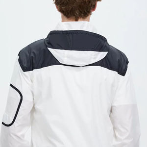 Veste coupe-vent blanche pour homme avec empiècements bleu marine et poches, style sportif printanier, coupe classique, logo personnalisé - Product Image 5