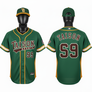 Maillot de baseball pour homme en polyester respirant, interlock, bleu ciel, rayures fines blanches, bordures marron, empiècements latéraux, logo personnalisé en twill. - Product Image 4