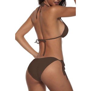 Ensemble de bikini dos nu couleur unie pour femme 2026, avec liens latéraux, écologique, grande taille, en Spandex et Polyester extensible, maillot de bain deux pièces - Product Image 2