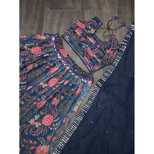 ÚLTIMO TRABAJO DE IMPRESIÓN DIGITAL GEORGETTE LEHENGA CHOLI CON DUPATTA AZUL MARINO - Product Image 6