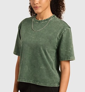 T-shirts délavés à l'acide pour femmes, logo personnalisé, prix raisonnable, faible MOQ, très demandés, tendance, dernières nouveautés. - Product Image 3