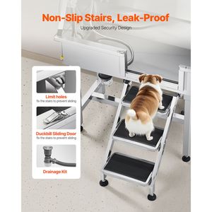 Stazione di lavaggio per cani da esterno in acciaio inossidabile da 34 pollici con rubinetto caldo/freddo e soffione doccia - Product Image 3