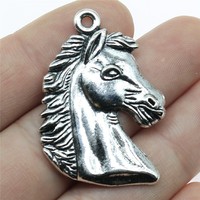 Breloque Tête de Cheval Détaillée 43x29mm en Alliage de Zinc Argent Vieilli pour Remplacement de Tirette de Fermeture Éclair Équestre