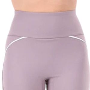 <b>Women's</b> Light Lavender High Waist Full Length <b>Leggings</b> Stretch Fitted Yoga Pants with <b>White</b> Curved Seam Detail for Workout - Product Image 2