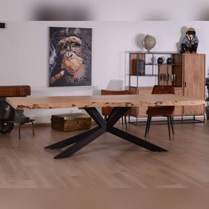 Mesa de comedor grande Vandana Ivory Detail con una cubierta de acacia maciza de 280 cm y patas de metal 3D - Product Image 2