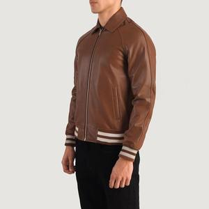 <b>Men's</b> Casual Zip-Up Slim Bomber Cow <b>Leather</b> <b>Jacket</b> with Stand Collar Tanned Processing <b>jacket</b> for <b>men</b> - Product Image 5