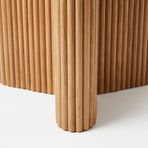 Modern <b>Solid</b> Teak <b>Wood</b> Round Side Table Fluted Base Minimalist Bedroom Nightstand Eco Friendly Handcrafted Living Room Furniture - Product Image 4