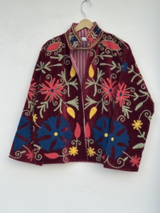 Handcrafted Vintage Floral Embroidered Suzani <b>Jacket</b> Boho Open Front Eco-Friendly Breathable Autumn <b>Velvet</b> Plus Size High - Product Image 4